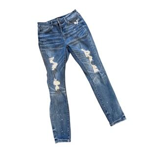 Judy Blue Skinny Fit Distressed Paint Splatter Jeans Medium Wash Size 9/29
